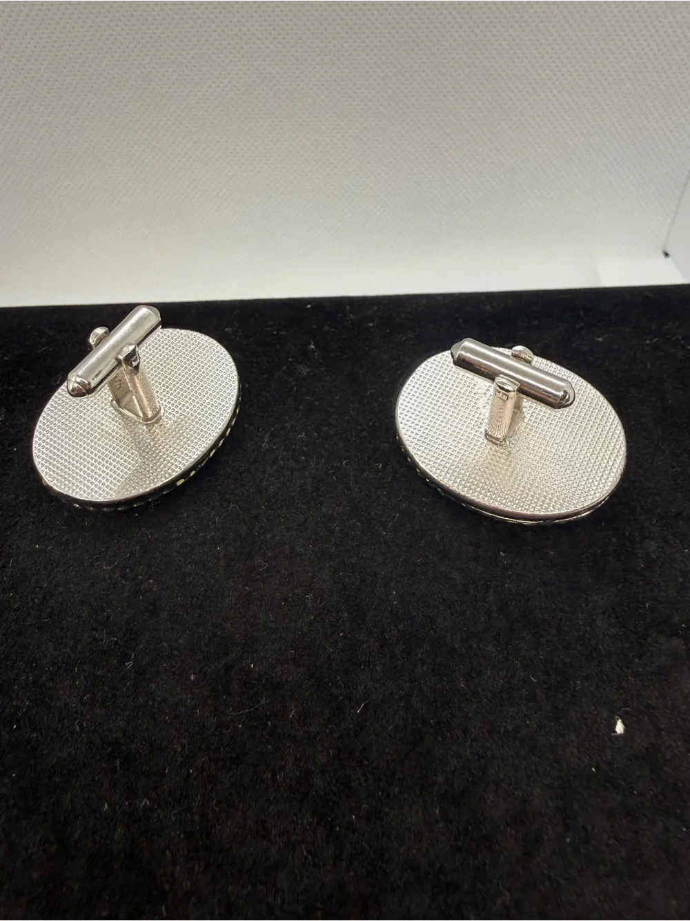 Vintage Hickok USA Rhodium Plated Horse & Rider Oval Cufflinks Equestrian